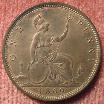 Queen Victoria 1869 penny reverse